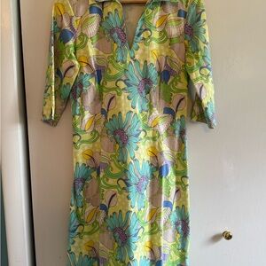 J. McLaughlin Green and Blue Sheath Dress V-Neck Resort Wear